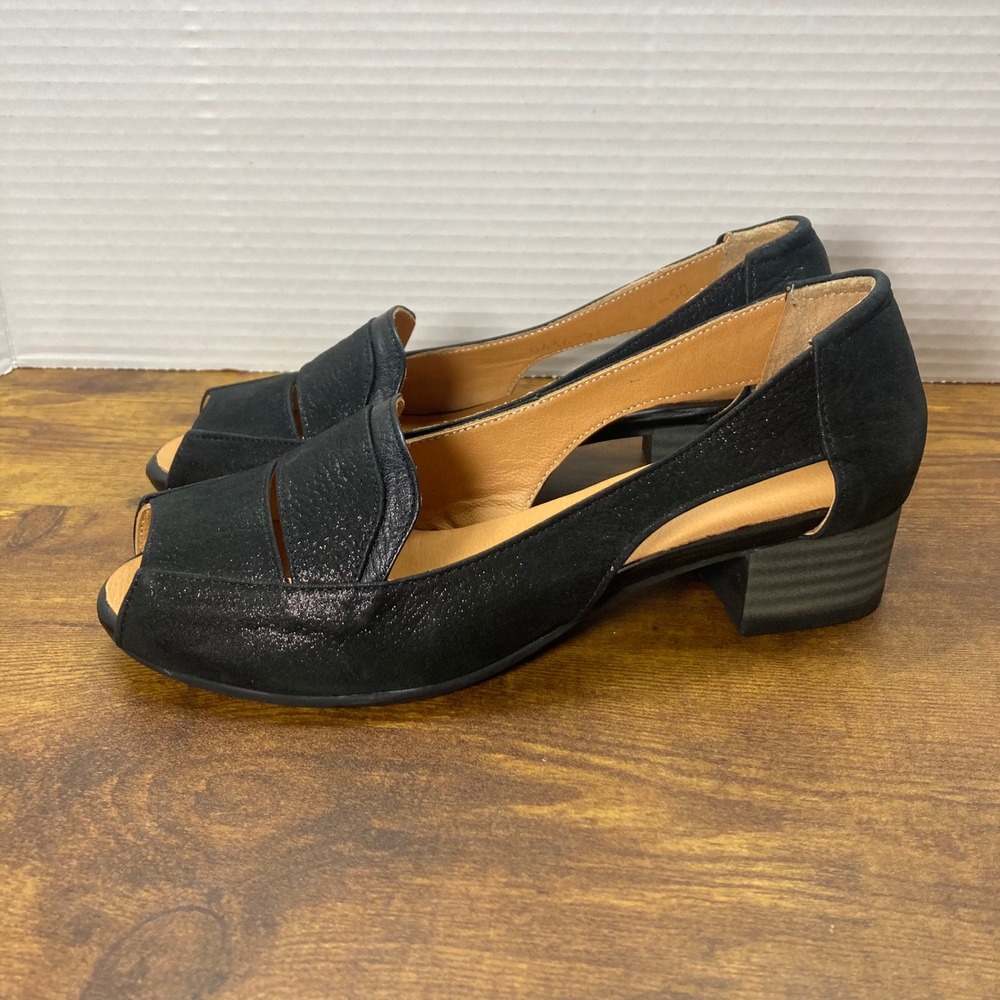 Ethan Valdes Black Peep Toe Cutout Block‎ Heel Loafer Shoes Women 36 Career